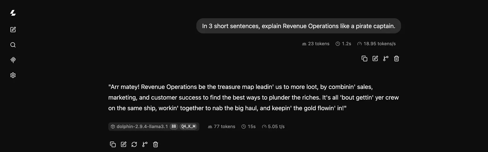 Prompt: In 3 short sentences, explain Revenue Operations like a pirate captain. Reply: Arr matey! Revenue Operations be the treasure map leadin' us to more loot.